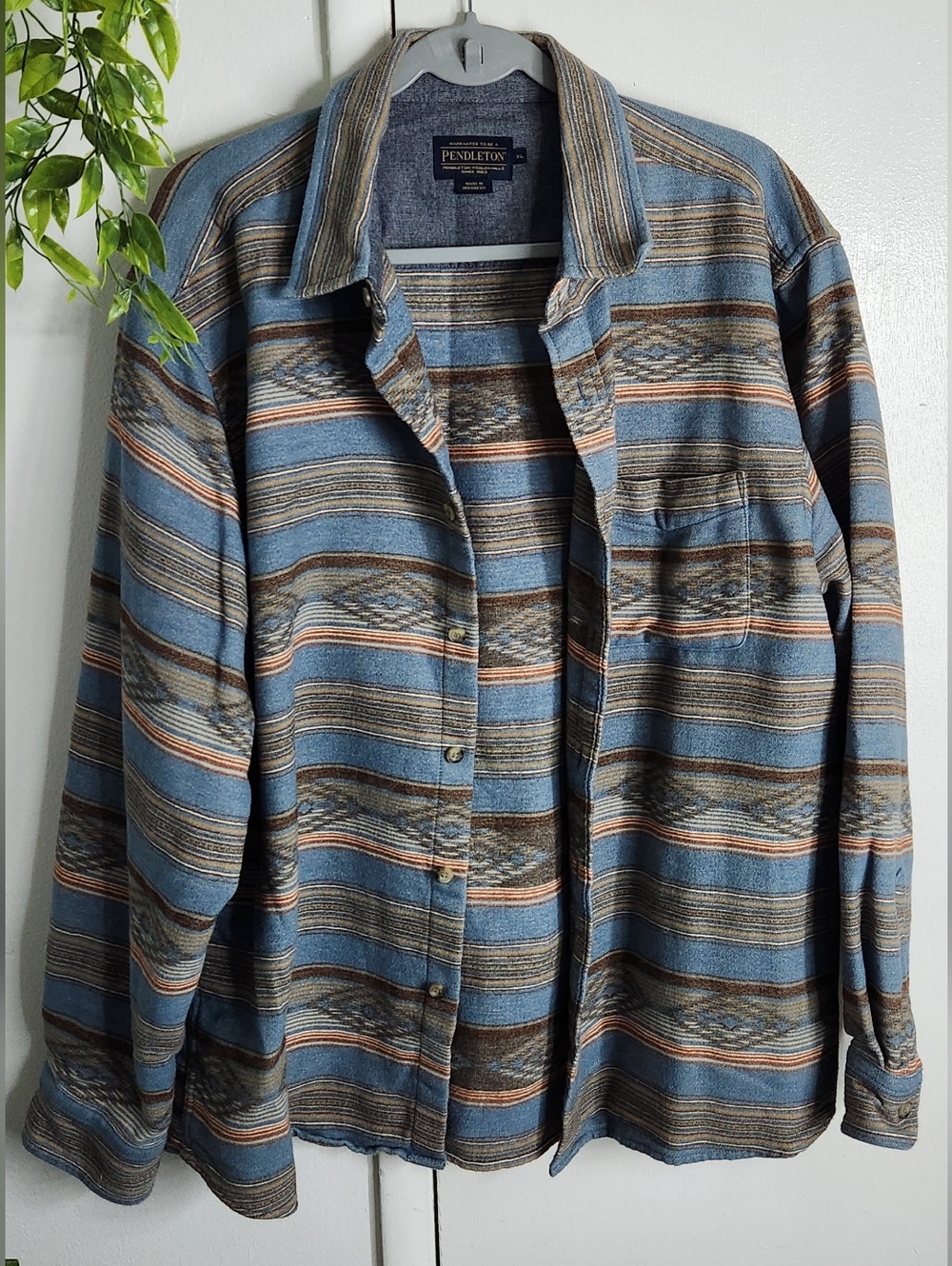🔥Pendleton XL Heritage Cotton Shirt Blue Southwestern Stripe💎🔥